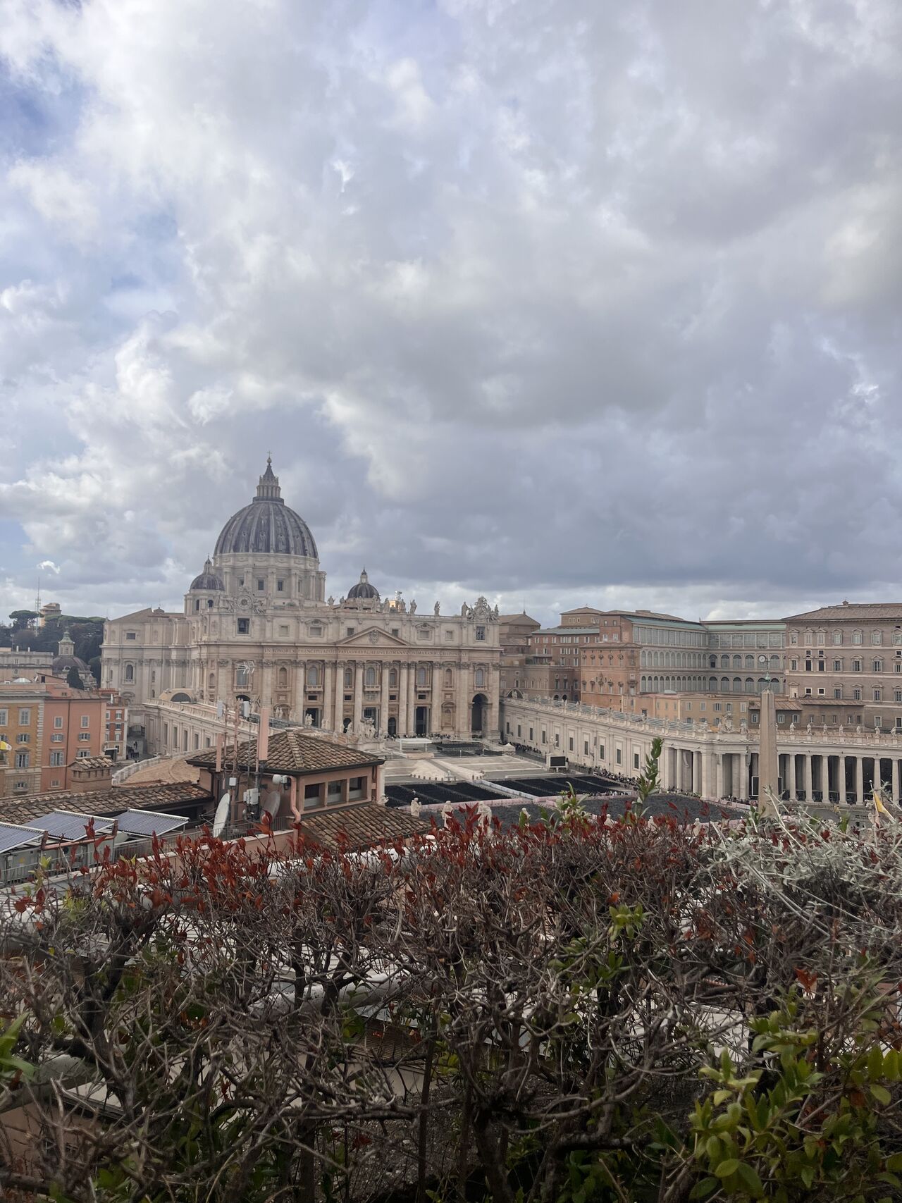 View of St. Peter's Basilica from the Pope Francis passing anniversary event in Vatican City